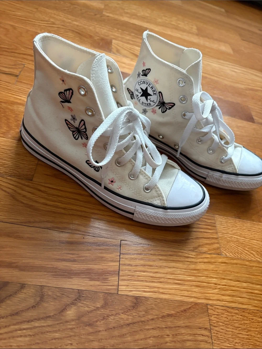 Converse Kids White High-Top Sneakers with Butterfly Accents